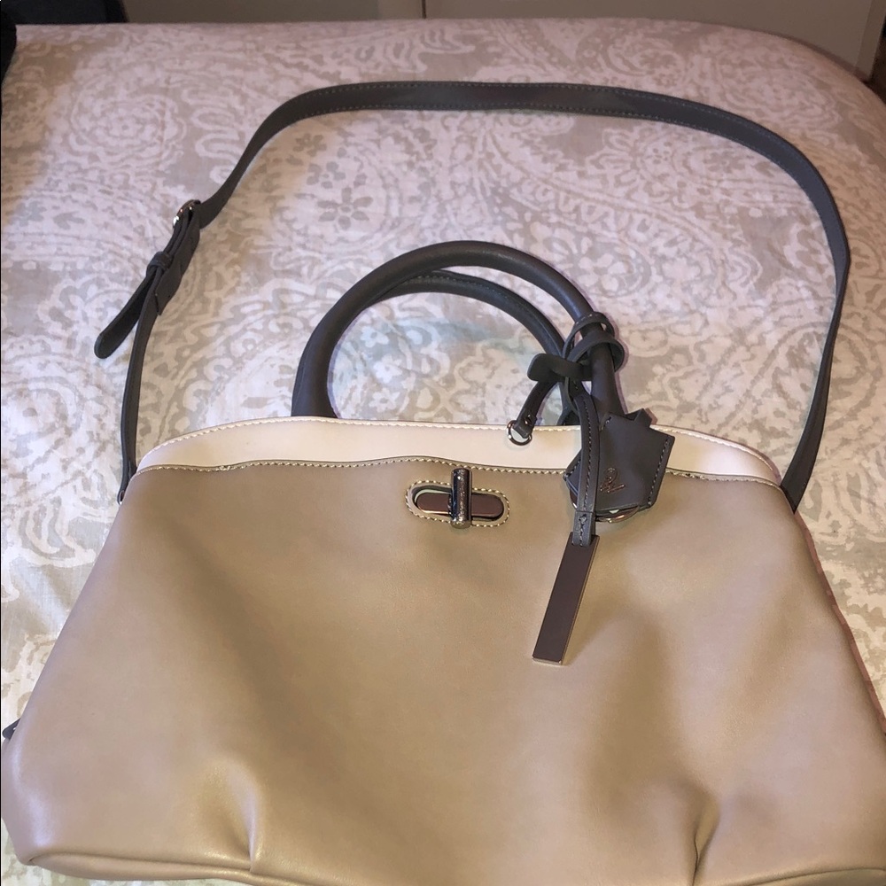 Nine West Two-Tone Satchel in Tan, Cream and Dark Brown NWOT